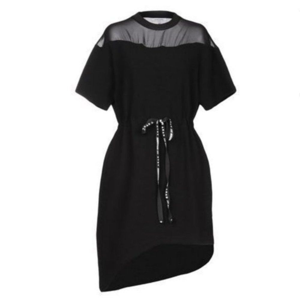 Les Benjamins Dress Sweatshirt Knit Sheer Shoulder Comfy Asymmetrical Black
